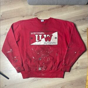 Vintage Champion Made in USA University of Wisconsin‎ Distressed Crewneck. XXL